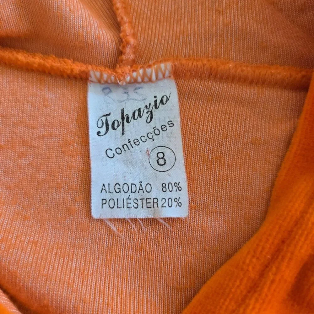 Girls Orange Terry Hoodie Snap Button Front Applique Top Topazio Sz 8